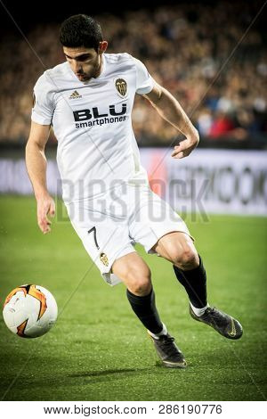 VALENCIA, SPAIN - FEBRUARY 21: Guedes during UEFA Europa League match between Valencia CF and Celtic FC at Mestalla Stadium on February 21, 2019 in Valencia, Spain