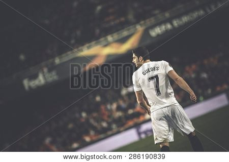 VALENCIA, SPAIN - FEBRUARY 21: Guedes during UEFA Europa League match between Valencia CF and Celtic FC at Mestalla Stadium on February 21, 2019 in Valencia, Spain