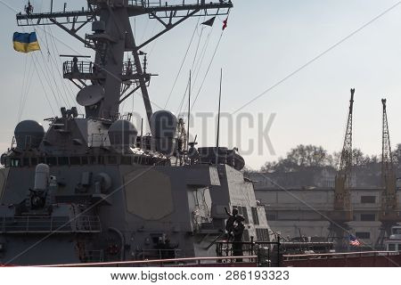 The Destroyer Donald Kook In The Port Of Odessa.(uss Donald Cook (ddg-75) Odessa. Ukraine. 2019.02.2