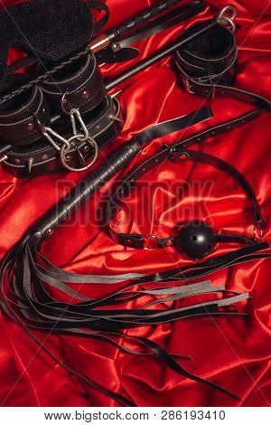 Bondage, Kinky Adult Sex Games, Kink And Bdsm Lifestyle Concept With A Pair Of Leather Handcuffs, Fl