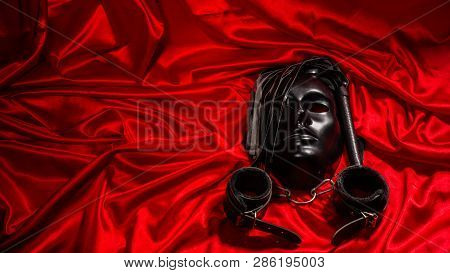 Bondage, Kinky Adult Sex Games, Kink And Bdsm Lifestyle Concept With A Mask, Pair Of Leather Handcuf