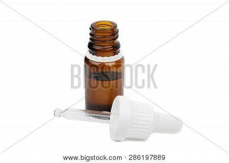 Cbd Oil Dropper Bottle, Live Cannabis Resin Extraction, Isolated On White Background -close-up Of Me