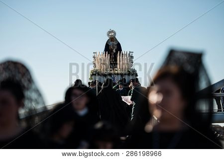 Caceres, Extremadura, Spain - April 08, 2017: The Dominican Brotherhood Of The Holy Christ Of The Vi