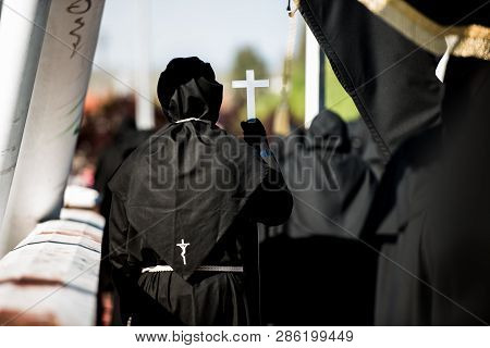 Caceres, Extremadura, Spain - April 08, 2017: The Dominican Brotherhood Of The Holy Christ Of The Vi