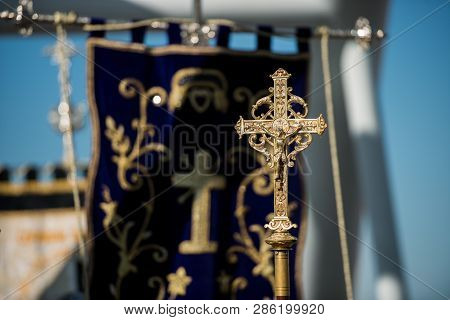 Caceres, Extremadura, Spain - April 08, 2017: The Dominican Brotherhood Of The Holy Christ Of The Vi
