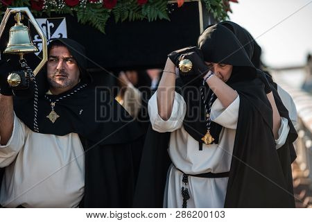 Caceres, Extremadura, Spain - April 08, 2017: The Dominican Brotherhood Of The Holy Christ Of The Vi