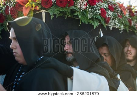 Caceres, Extremadura, Spain - April 08, 2017: The Dominican Brotherhood Of The Holy Christ Of The Vi