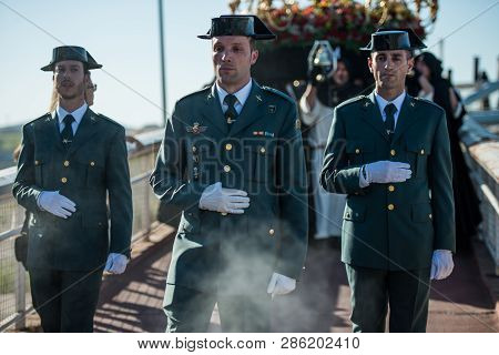Caceres, Extremadura, Spain - April 08, 2017: The Dominican Brotherhood Of The Holy Christ Of The Vi