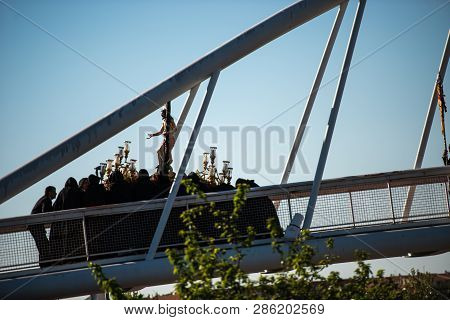 Caceres, Extremadura, Spain - April 08, 2017: The Dominican Brotherhood Of The Holy Christ Of The Vi