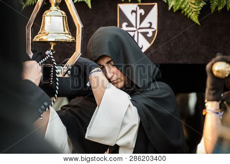 Caceres, Extremadura, Spain - April 08, 2017: The Dominican Brotherhood Of The Holy Christ Of The Vi