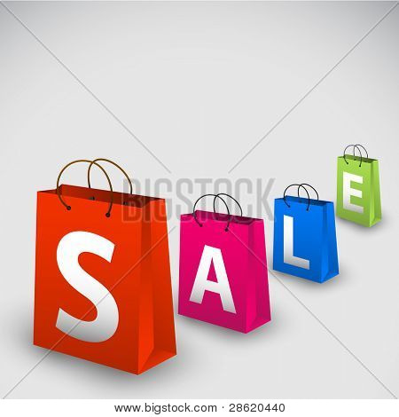 Poster di vendita vettoriale realizzato da sacchetti di shopping di carta colorata