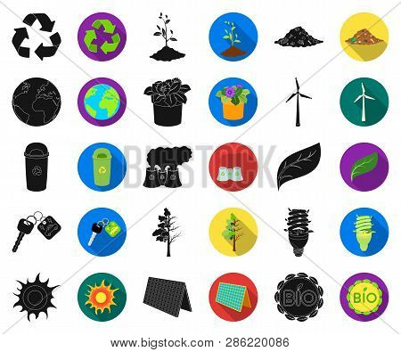 Bio And Ecology Black, Flat Icons In Set Collection For Design. An Ecologically Pure Product Vector 
