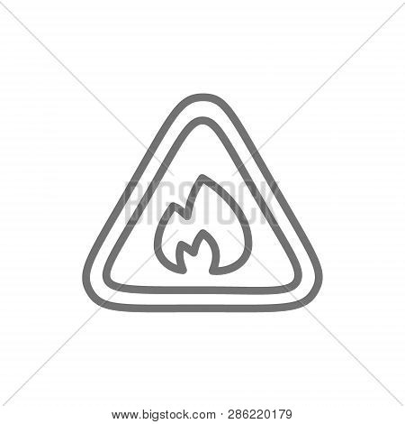 Flammable Sign, Firefighting, No Fire Line Icon.