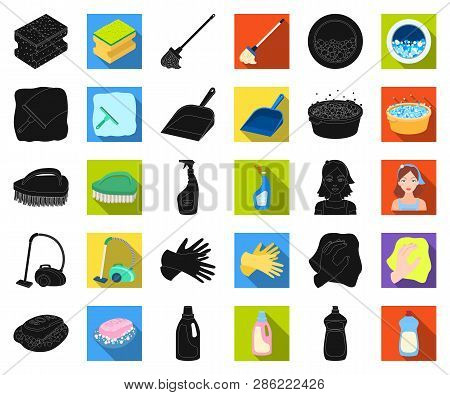 Cleaning And Maid Black, Flat Icons In Set Collection For Design. Equipment For Cleaning Vector Symb