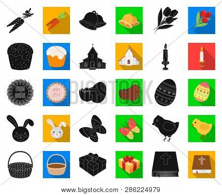 Easter Is A Christian Holiday Black, Flat Icons In Set Collection For Design. Easter Attributes Vect