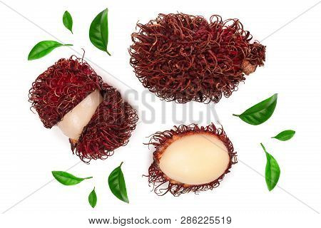Rambutan Isolated On White Background. Tropical Fruit. Nephelium Lappaceum. Top View. Flat Lay
