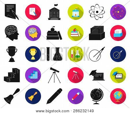 School And Education Black, Flat Icons In Set Collection For Design.college, Equipment And Accessori