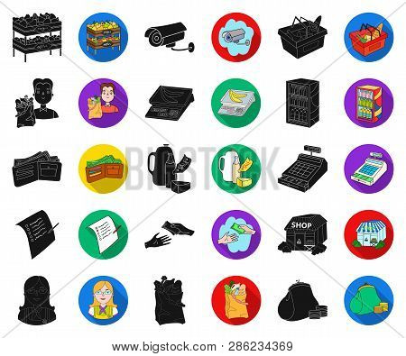 Supermarket And Equipment Black, Flat Icons In Set Collection For Design. Purchase Of Products Vecto