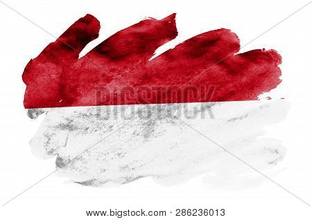 Indonesia Flag  Is Depicted In Liquid Watercolor Style Isolated On White Background