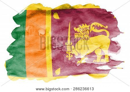 Sri Lanka Flag  Is Depicted In Liquid Watercolor Style Isolated On White Background