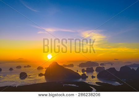 Sunset At Kwang Island. Kwang Island Is In The Middle Of Kwang Beach Krabi Thailand.when Low Tide Ca