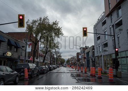 Montreal, Canada - November 6, 2018: Main Street Of Petite Italie, During A Cloudy Afternoon, With I