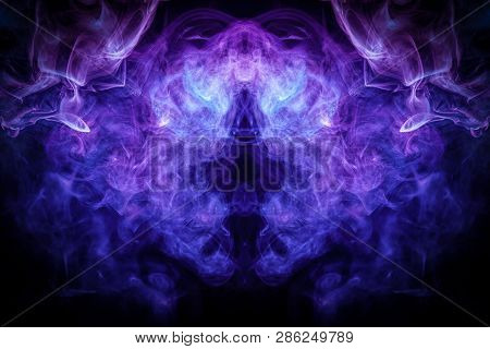 Mocap For Cool T-shirts. Thick Colorful Blue And Pink Smoke  In The Form Of A Monster On A Black Iso