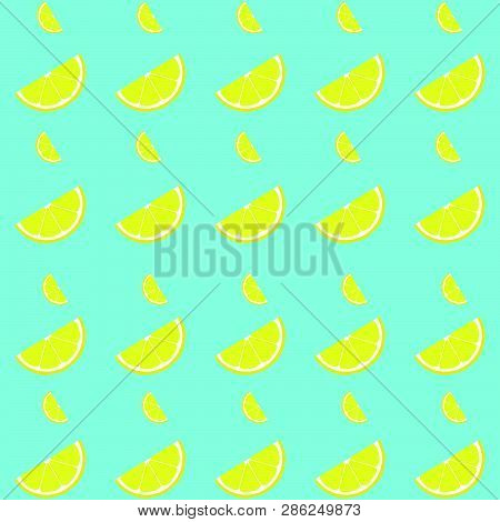 Lemon Seamless Pattern With Slice. Vector Illustration Fof Decoration.