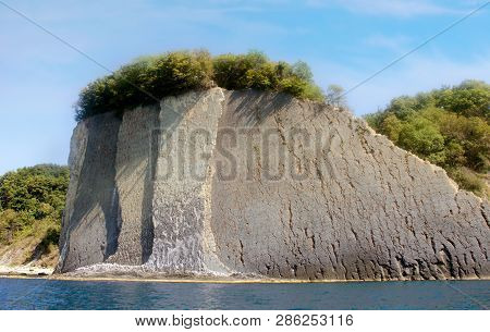 Kiselev Cliff Also Known As Cliff Of Tears, Tuapse, The Black Sea, Russia. The Cliff Towers 46 Meter