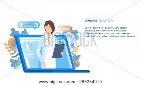 Online Doctor Medical Consultation And Support. Internet Computer Pharmacy Health Service. Woman Wit
