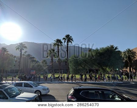 Palm Springs - October 27, 2018:  Line Of People Waiting To See Russell Brand Speak At Wanderlust We