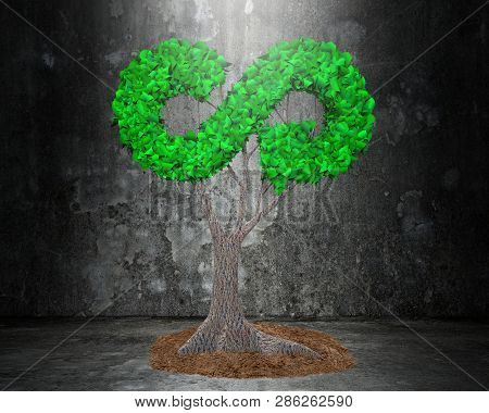 Concept Of Developing Circular Economy And Green Friendly Technology, Tree With Green Leaves In Arro