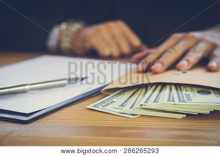 Business Man Deal A Contract And On Business Office. Owns The Business Sign Personally, Director Of 