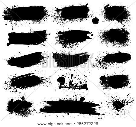 Ink Splashes On White Background. Blots, Brush Stains
