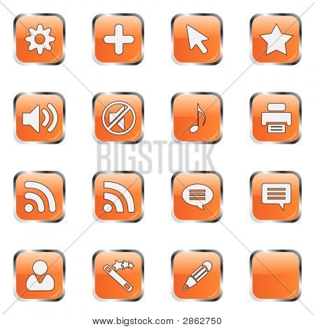 Orange Web Icon Set (16 boutons noirs)