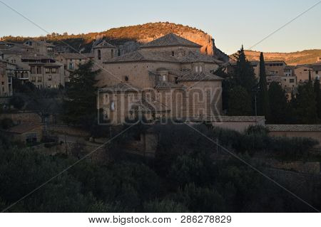 Rear Facade Of The Parish Church Of San Miguel Arcangel In Alquezar. Landscapes, Nature, History, Ar