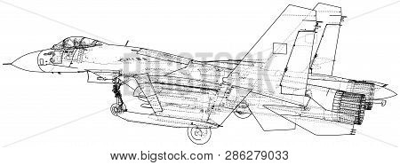 Jet Fighter Aircraft. Vector Wire-frame Concept. Created Illustration Of 3d.