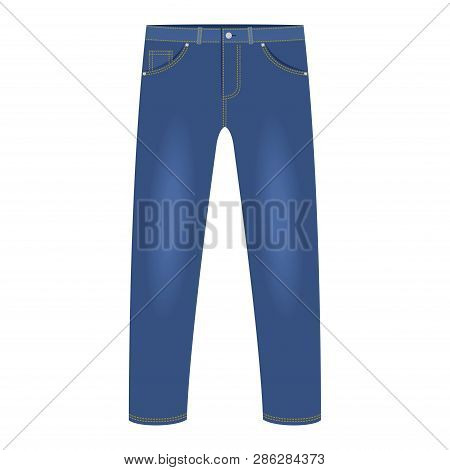 Mens Dark Blue Denim Jeans Pants Isolated On White Background. Trendy Fashion Denim Casual Clothes, 