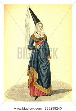 Margaret of Flanders, vintage engraved illustration. 12th to 18th century Fashion By Image
