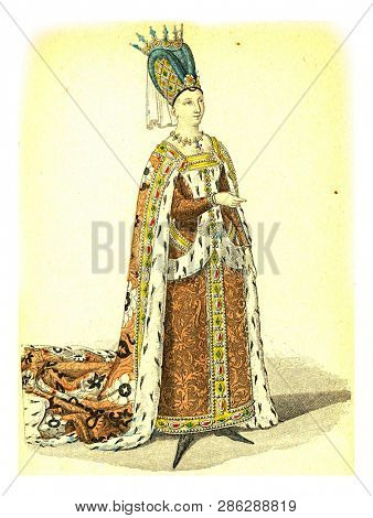 Isabeau of Bavaria, vintage engraved illustration. 12th to 18th century Fashion By Image