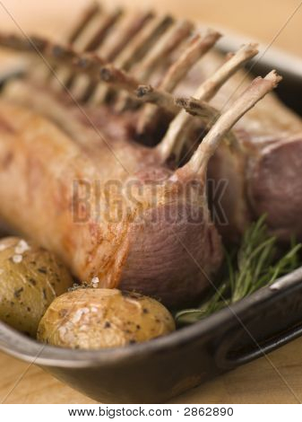Italiano primavera agnello con patate arrosti
