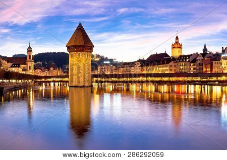 Luzern Kapelbrucke And Riverfront Architecture Famous Swiss Landmarks View, Famous Landmarks Of Swit