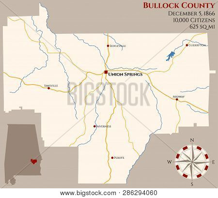 Large And Detailed Map Of Bullock County In Alabama, Usa