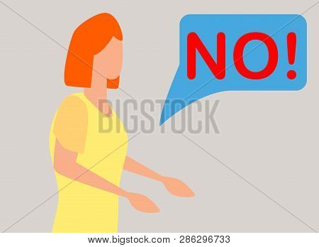 Illustation Of No Furious Screaming Woman. Rebel Anngry Woman Roar. Speech Balloon With Scream Excle