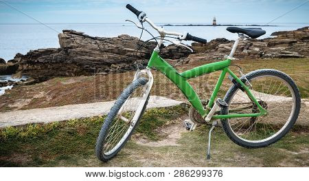 Green Bike On The Sea Coast On The Yeu Island