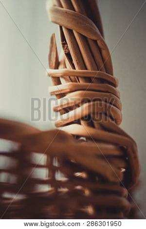 Wicker Basket. Wooden Basket. Rattan Basket. Detail Of A Rattan Basket. Wicker Surface.