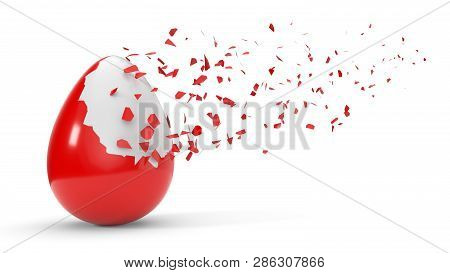 Fracturing Paint On Egg. 3d Illustration, Isolated On White