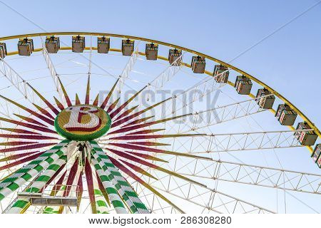 Basel, Switzerland - October 24, 2016: Big Ferris Wheel For The Autumn Market In The City Center