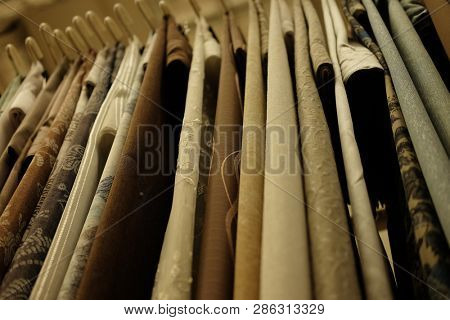 Sale! colorful fabrics in the store.