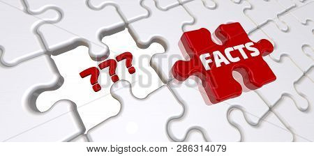 Facts As Answers To Questions. The Folded White Puzzles Elements With Empty Place Labeled With Red Q
